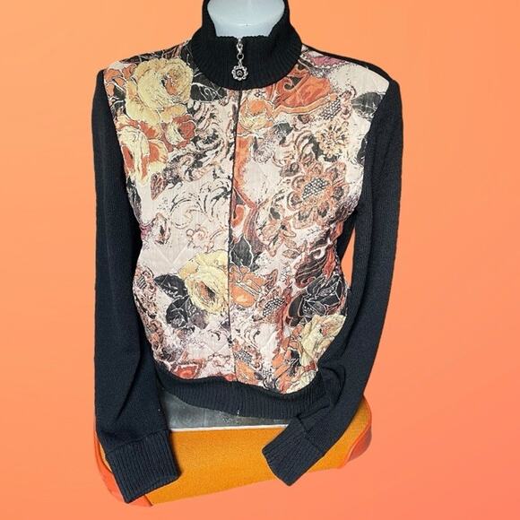 St. John Vtg. Y2K Fall Colors & Black Quilted Zip Front Cardigan Sweater Sz 4 S - Picture 2 of 16